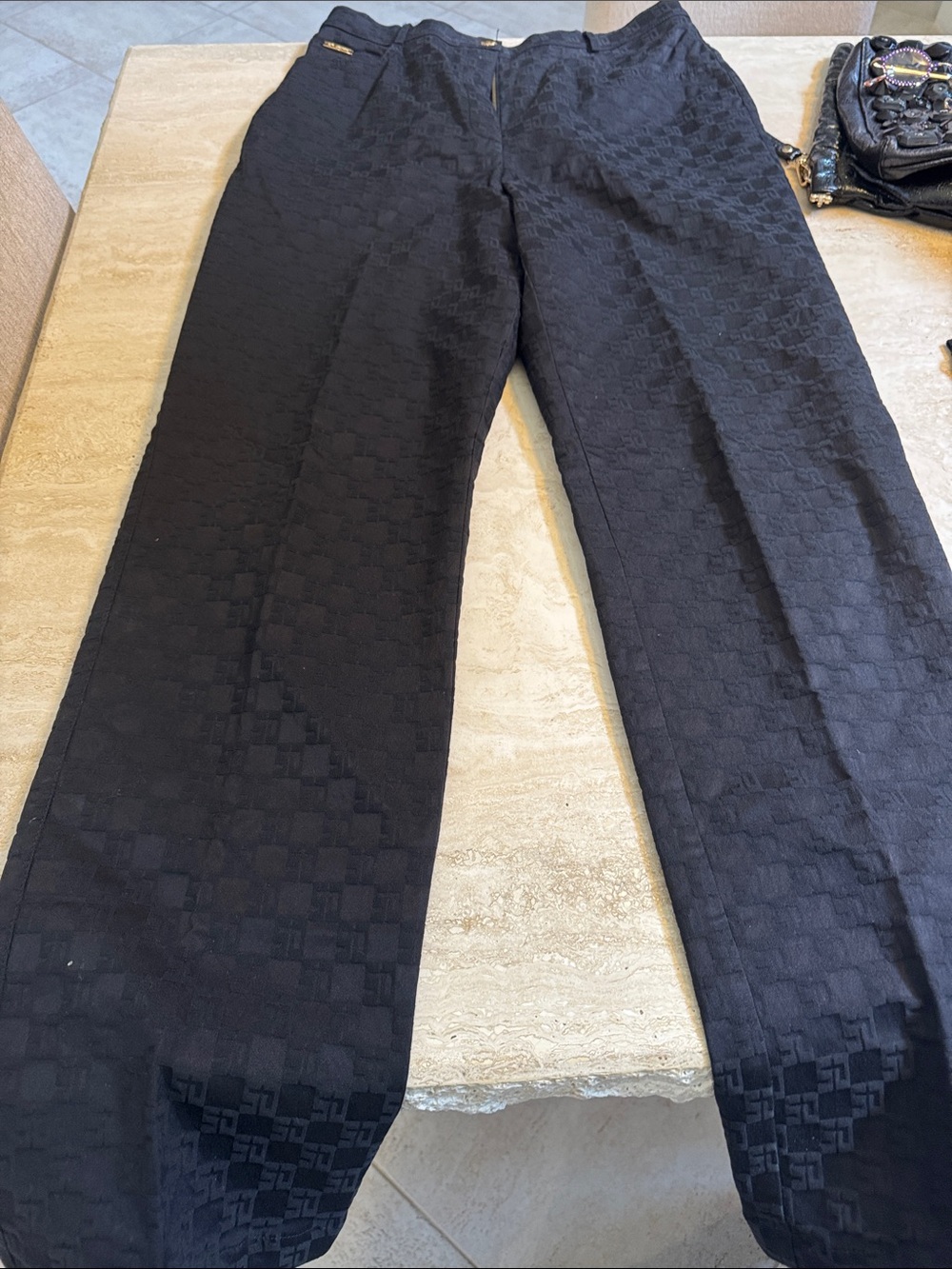 Women's Black Textured Wide-Leg Jeans Dress Pants by St John’s